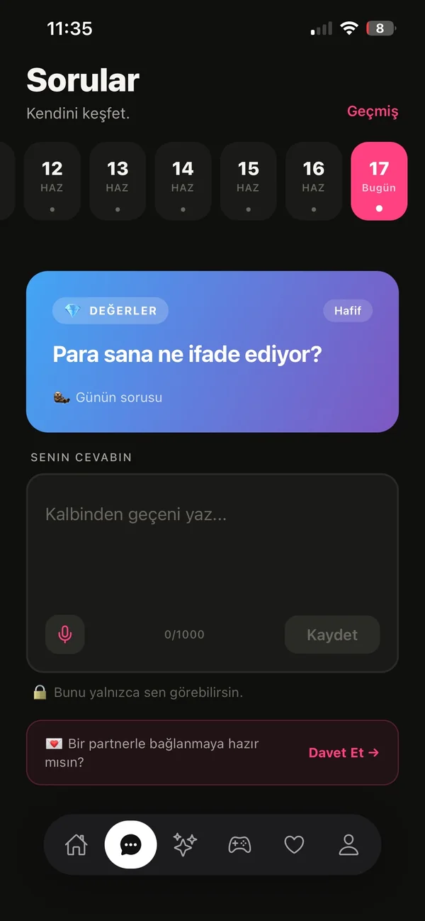Kendini keşfet ekranı