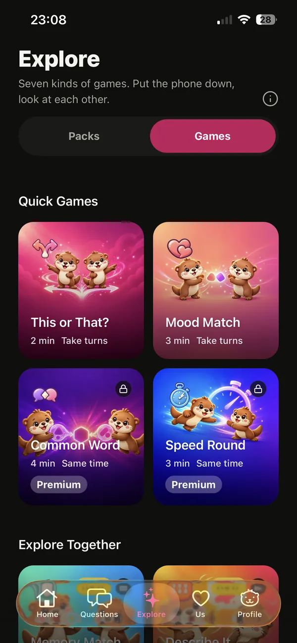 Games screen