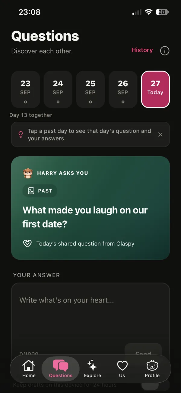 Question of the day screen